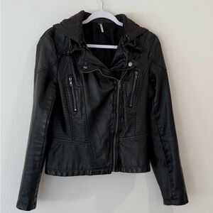 Free People Black Vegan Leather Jacket with Hood